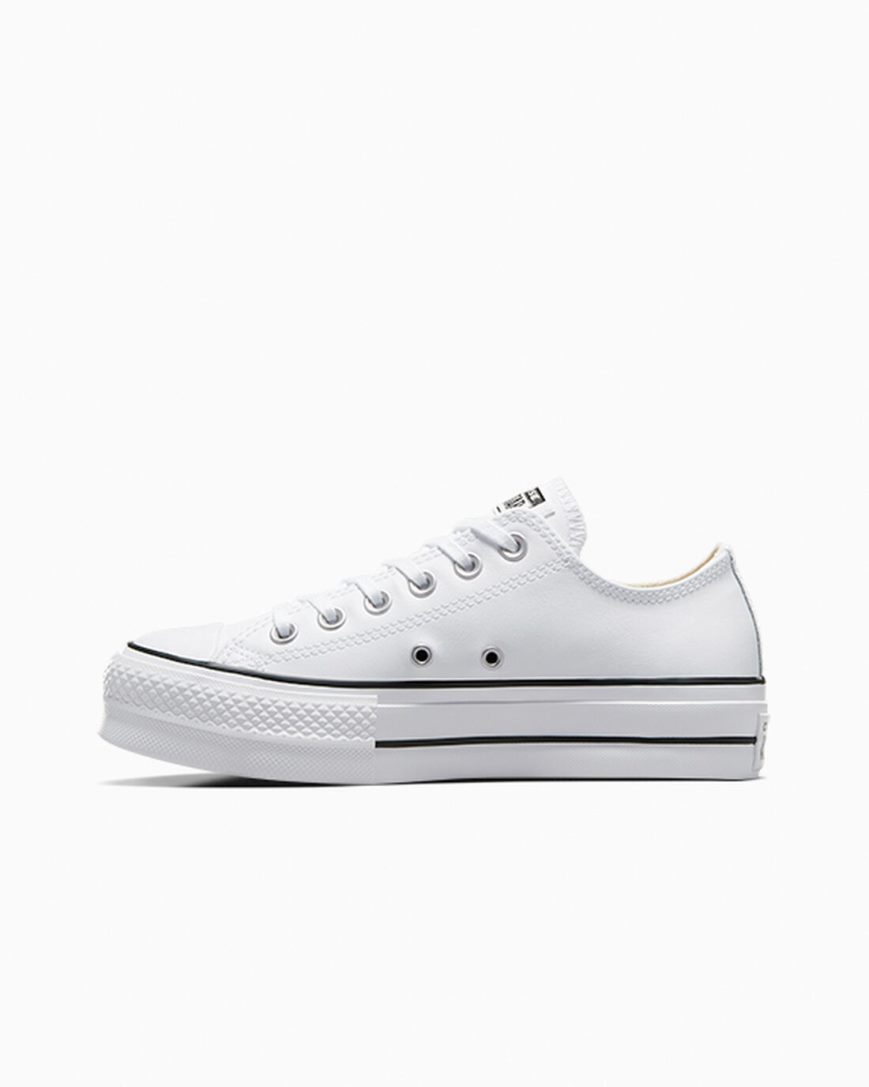 Zapatos Plataforma Converse Chuck Taylor All Star Lift Cuero Bajas Mujer Blancas Negras Blancas | PE WL0P82